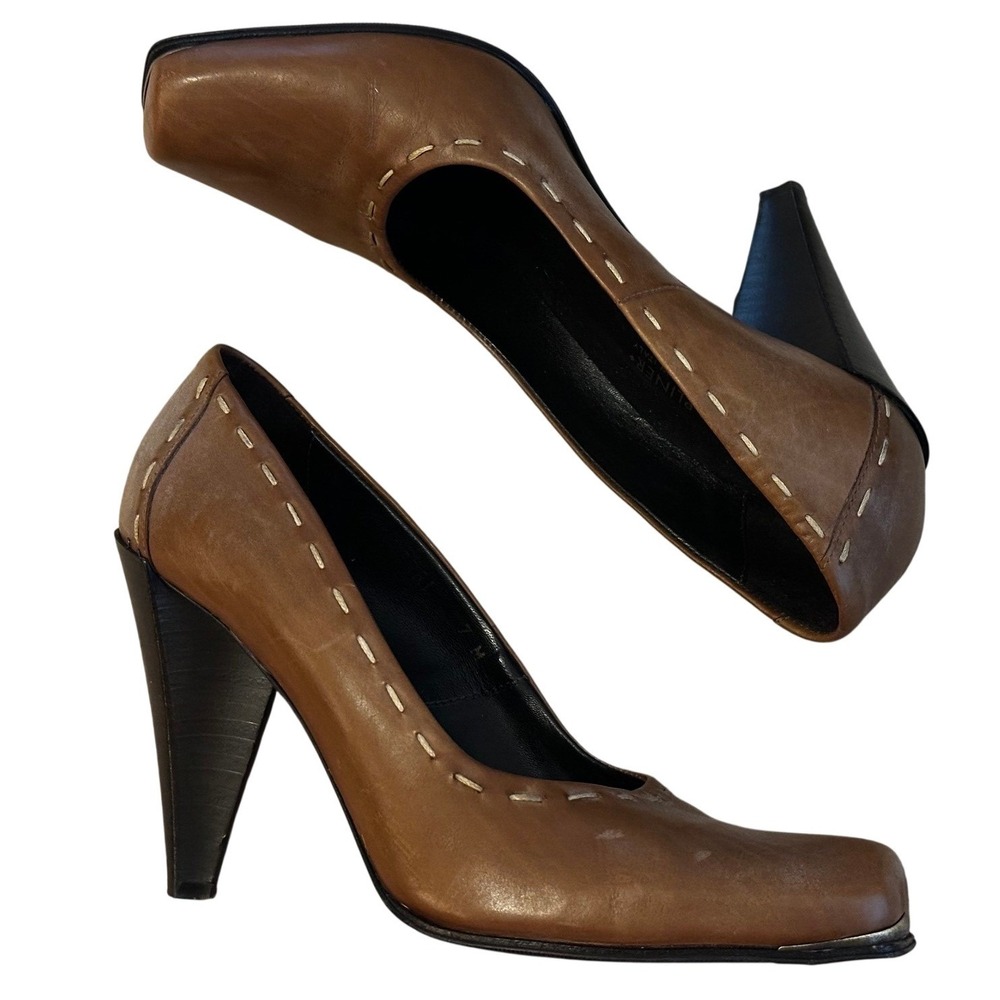 Donald J Pliner Brown Leather Square Toe Pumps Women's 7M